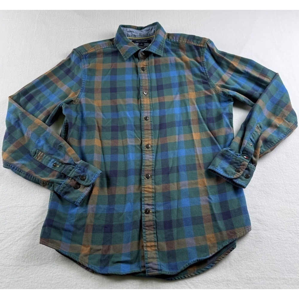 Tommy Hilfiger Blue Green Check Plaid Flannel Shirt Men's Size S